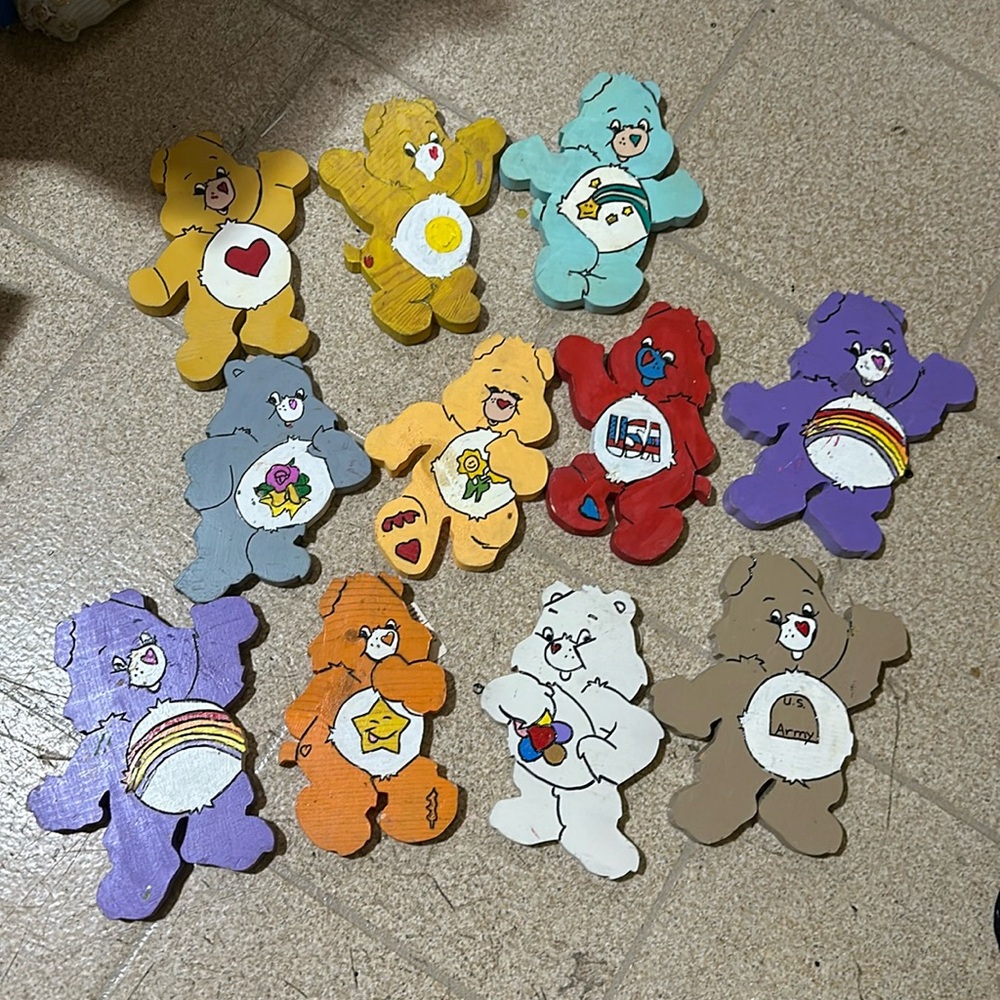 11 VTG Handmade Wooden Care Bear Wall Hangings